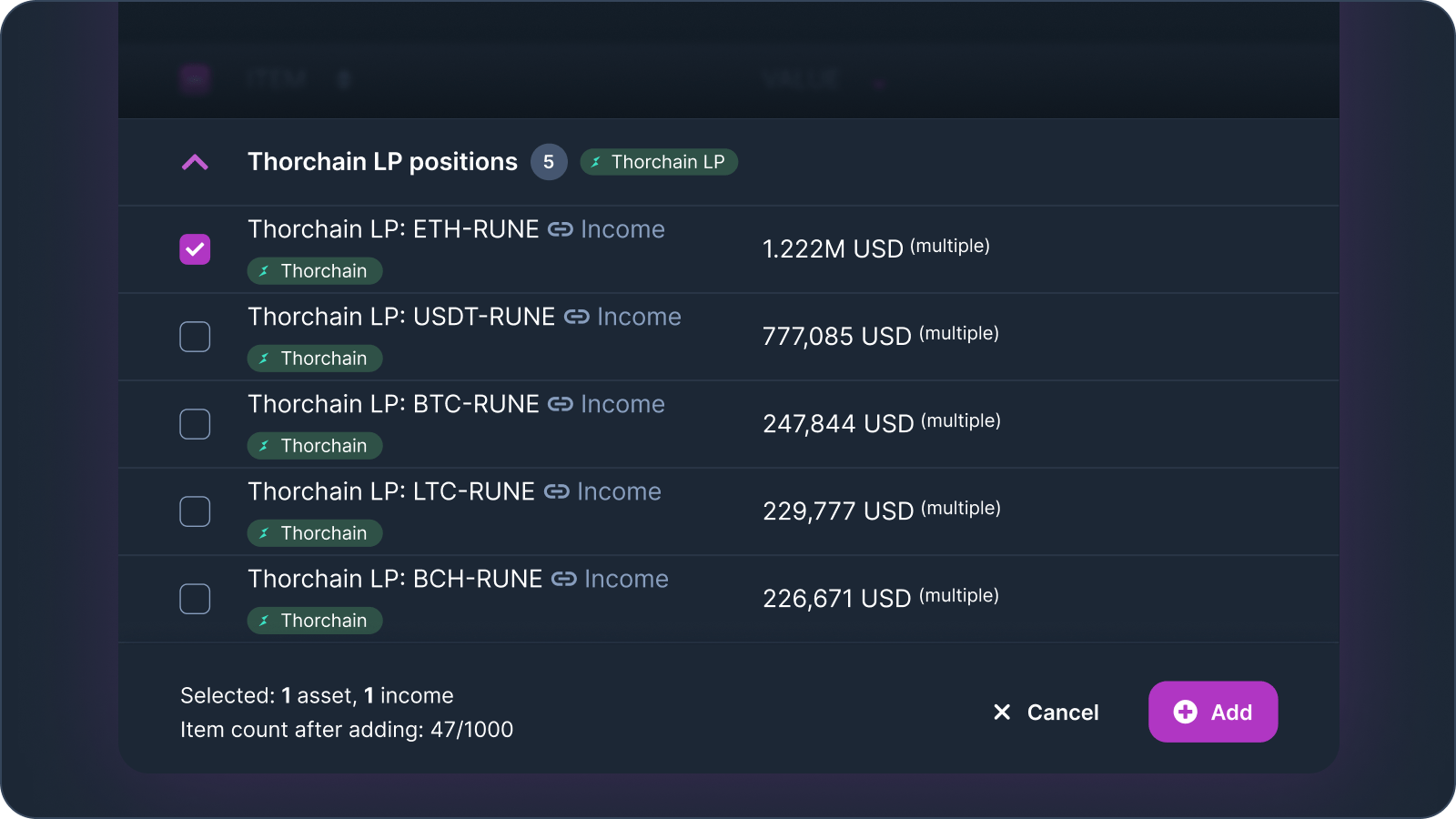 Add Thorchain LP Positions - iYield Knowledge Base